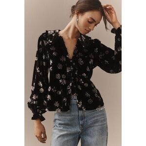 PILCRO The Keira Button Front Floral Blouse: The Velvet Edition Anthropologie